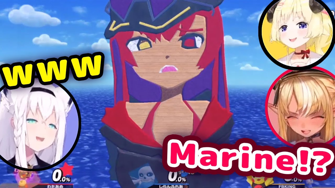 Fubuki Reacts Fan-Made Marine Stage In Smash Bros w/ Flare and Watame 【ENG Sub/Hololive】