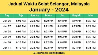 Jadual Waktu Solat Selangor, Malaysia January - 2024 | Selangor Prayer Times