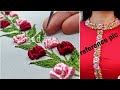 Beautiful aari embroidery neck design|Bullion rose leaf embroidery for collar neckline kurti