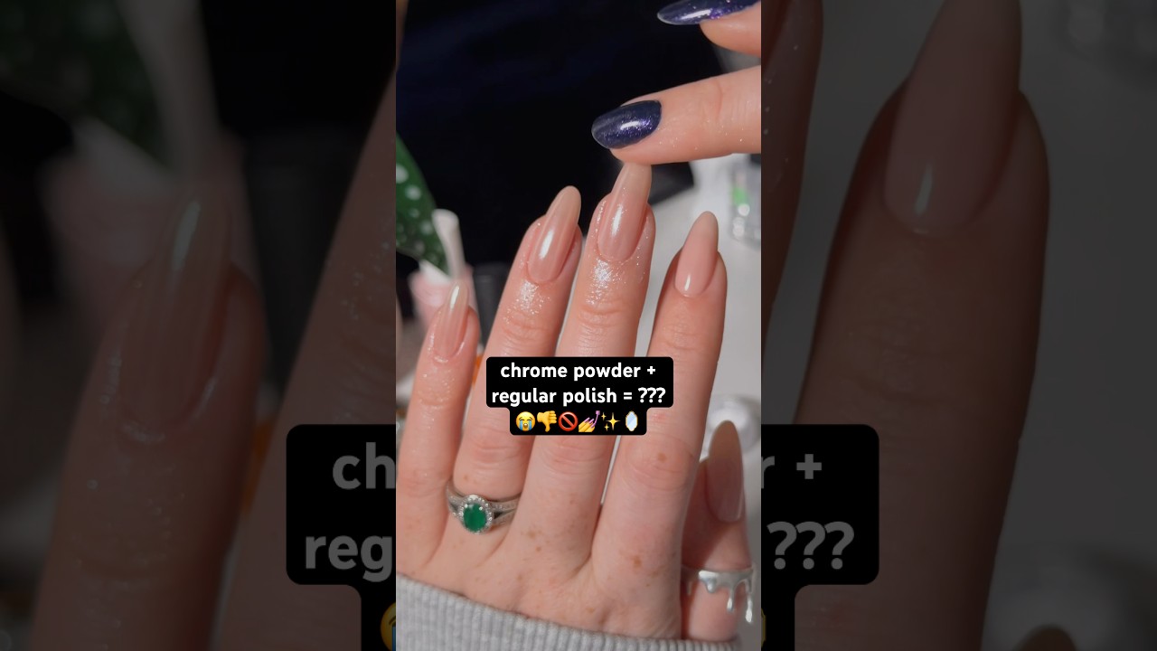 trying chrome powder with regular polish?? 🚫💅👀 #diynails #chromenails  #nails #nailpolish #nailart