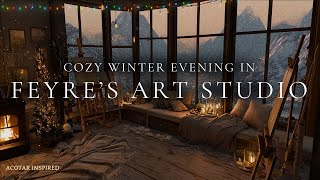 Snowy Evening in Feyre’s Art Studio | Velaris Winter Ambience | Fireplace Crackle Sounds