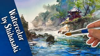 [Eng sub] Watercolor Painting | The Hexagonal temple in Ibaraki | Japanese Landscape | Calming art