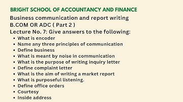 Business communication and report writing | B.COM OR ADC (Part 2) | Past papers | Lecture: No 7