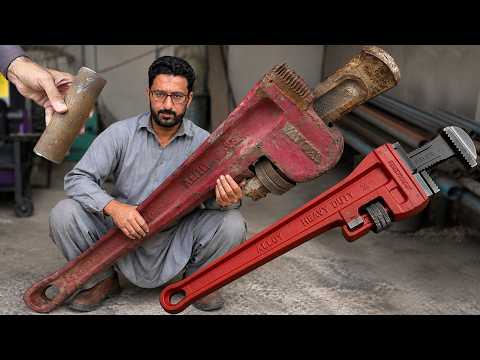 How a Destroyed Pipe Wrench Jaw Was Rebuilt From Solid Steel | Giant Pipe Wrench Restoration