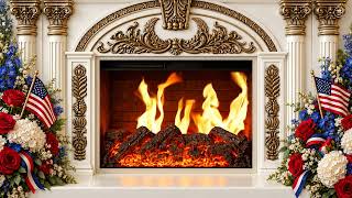 White and Gold July 4 Fireplace | 8 Hours of Soft Fire Sounds | 1080p screenshot 3