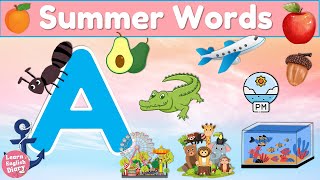 Words That Start with A Summer Vocabulary for Kids Learn English ABC Flashcards