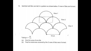 P6 2019 Maris Stella Prelims Q15 - Area | Pattern Tiles Semicircle Quarter Circle | PSLE Maths
