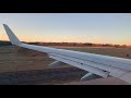 B737-800 early morning takeoff (Raw sound - left wing view)