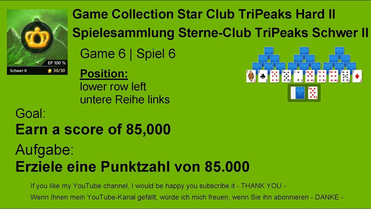 Hard II | Star Club | TriPeaks | Earn a score of 85,000 | Game 6