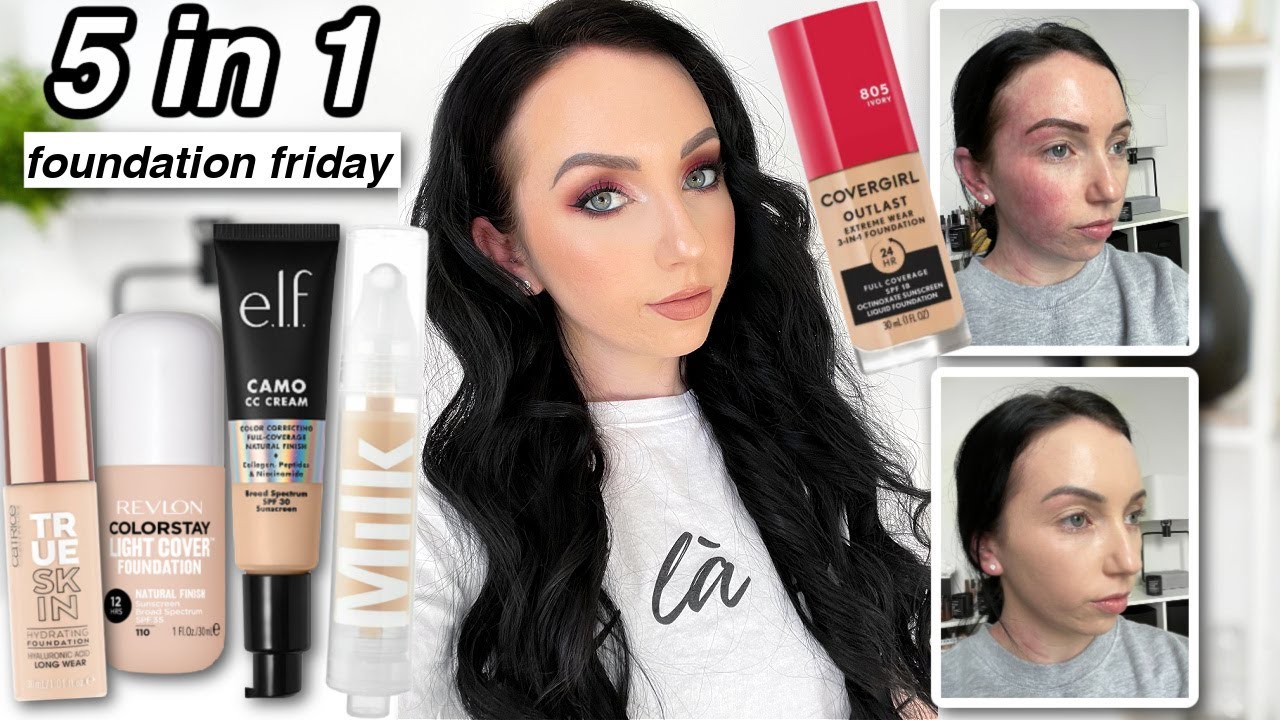 5 in 1 FOUNDATION REVIEWS! 👍🏻 👎🏻 Elf Camo CC, Revlon Light Cover, Covergirl, Milk Makeup & Catrice..