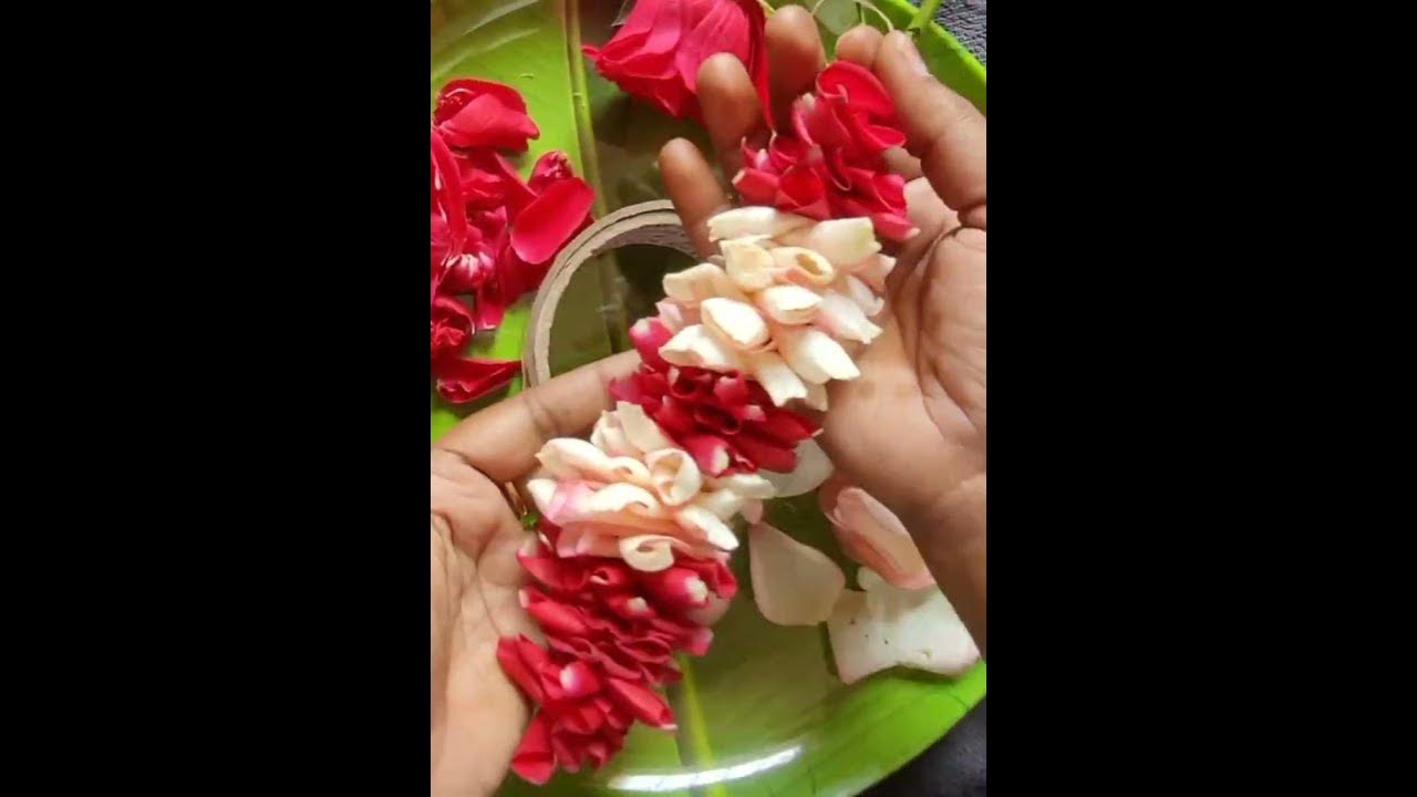 easy bridal double colour rose flower petals garland for wedding hair