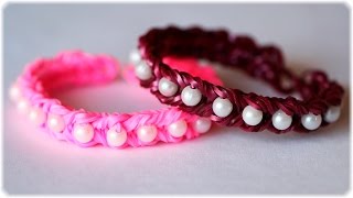 Браслет из резинок с бусинами на рогатке. Легкий браслет из резинок Rainbow Loom