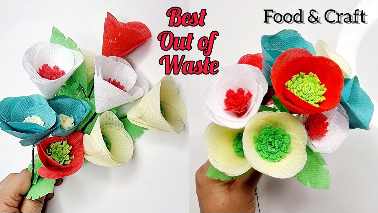 Shopping bag flower making idea at home Shopping bag craft Food