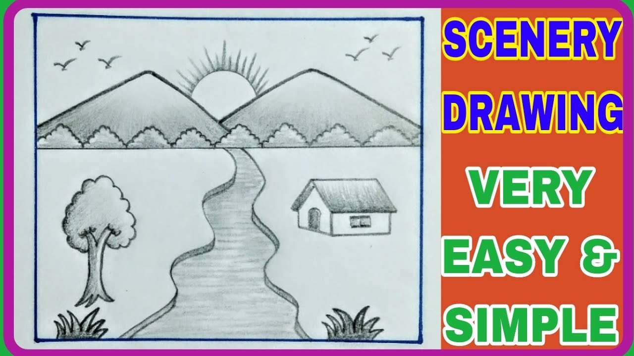 Scenery drawing step by step || howtodraw a Landscape very easy | Beautiful village scenery drawing 