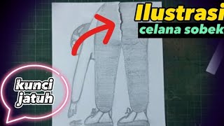 drawing gambar 3d celana sobek