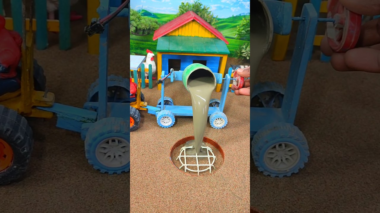 🚜 Mini Tractor Cement Mixer Pillar Footing Making | DIY Construction Project 