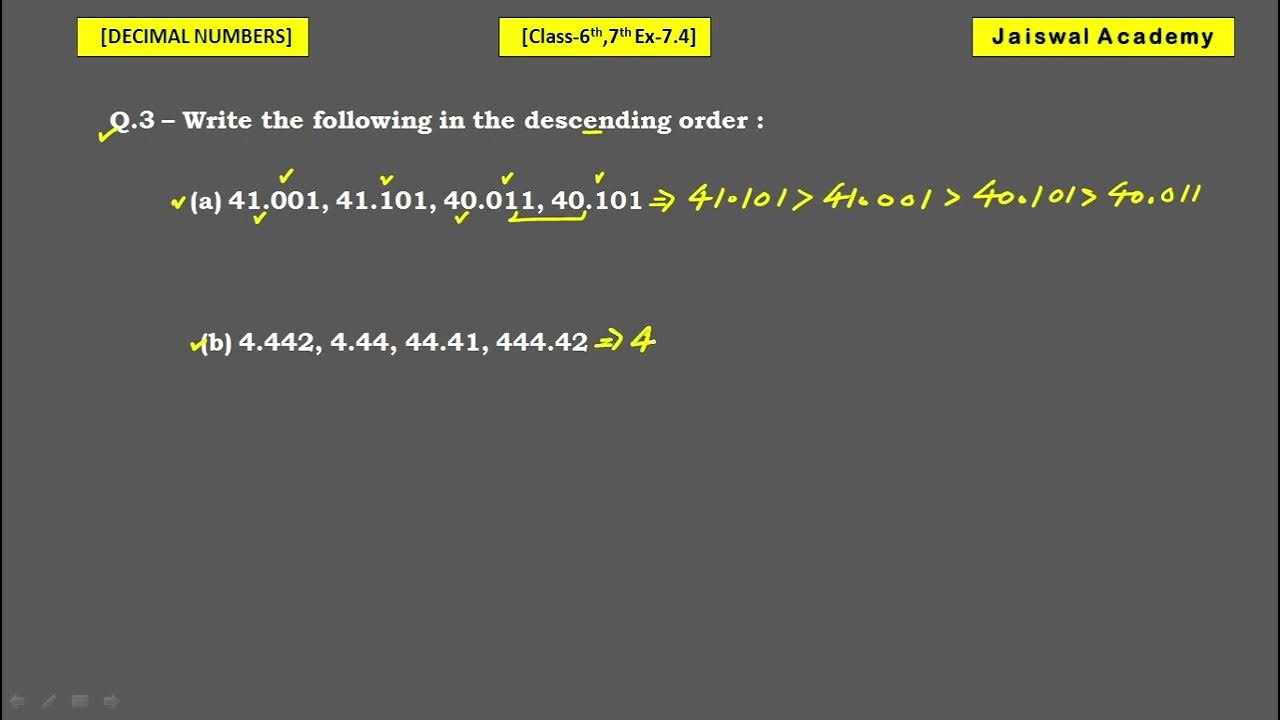Write the following in the descending order | Write the decimals in ...