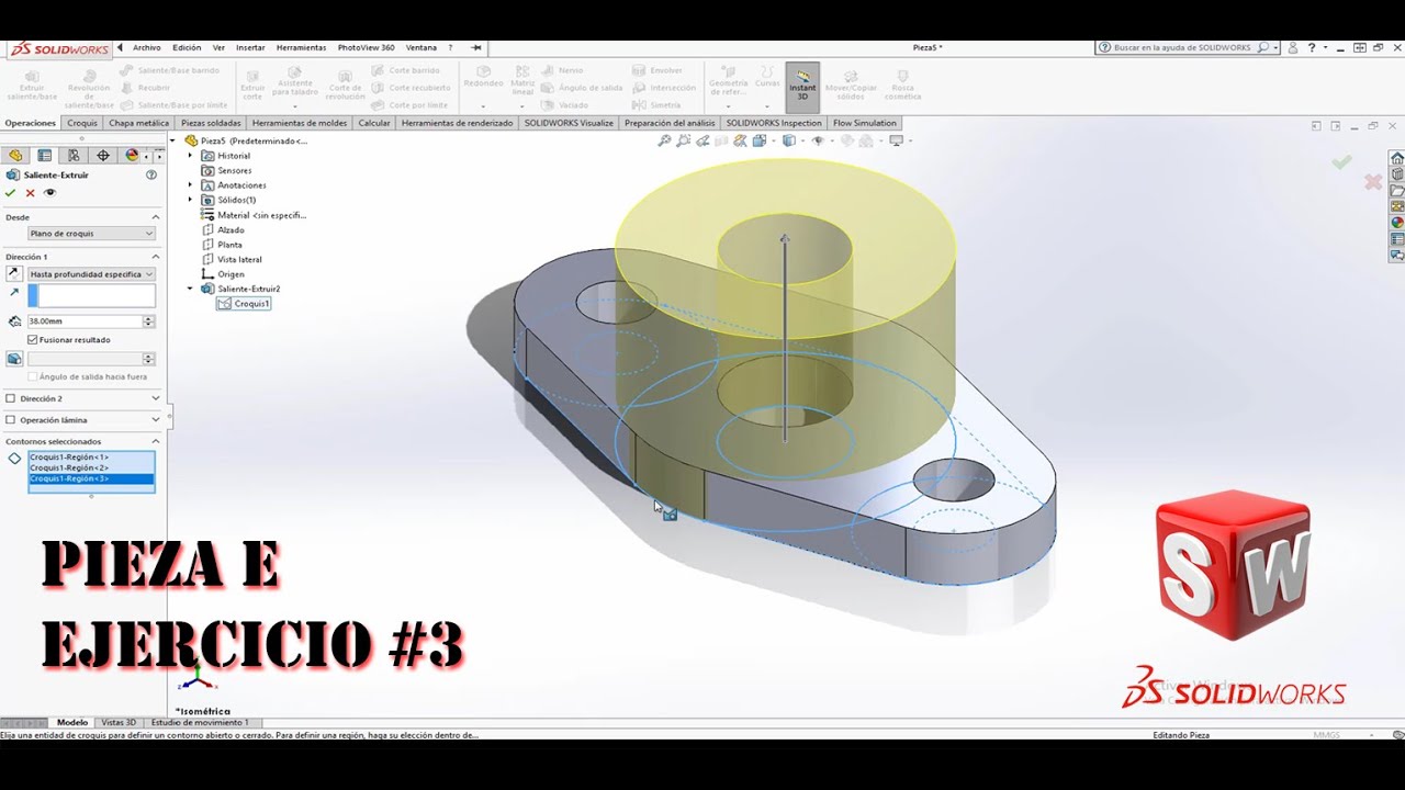 OPERACIONES BASICAS (SOLIDWORKS) EJERCICIO #3 - PIEZA (E) - YouTube