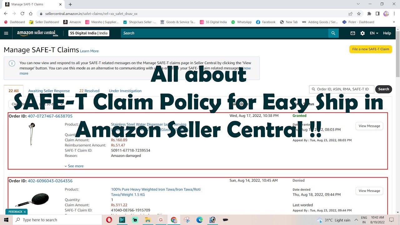 All about SAFET Claim Policy for Easy Ship in Amazon Seller Central