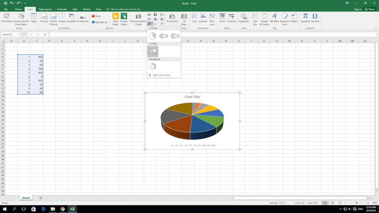 How To Create A Pie Chart In Excel 2016