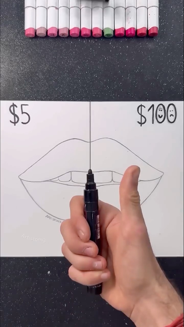 Drawing Lips with $5 vs $100! ✍️✨? || Stay tuned for the 2nd part! ? #artsupplies
