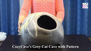 CozyCave Handmade Felt Cat Cave - Grey With Pattern by Nepali Artisans CozyCave Handmade Felt Cat Cave - Grey With Pattern by Nepali Artisans