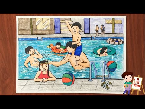 Video Vẽ tranh đề tài hoạt động ngày hè - Đi học bơi cùng bố... - youtube