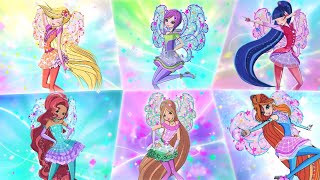 Winx Club All Full Transformations Up To Cosmix In Split Screen Prototype Transformations