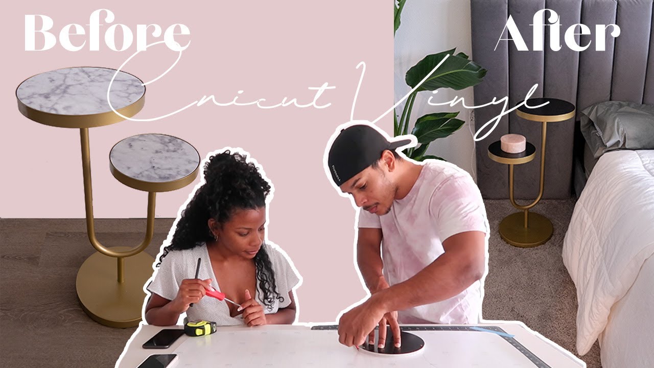 DIY nightstands using Cricut Permanent Vinyl Homegoods side tables