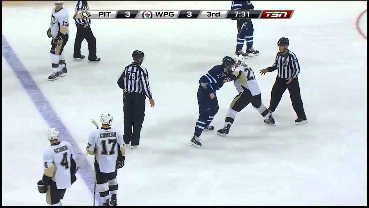 nhl hockey today Adam Lowry vs Craig Adams | Jets vs Penguins [Nov 6 2014]