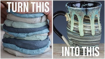 Making a DRIPPY Marbled Mug - the ENTIRE POTTERY PROCESS   ASMR EDITION