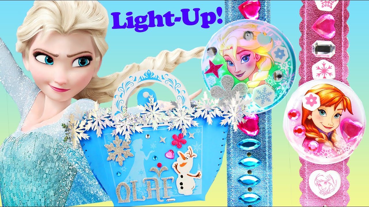 FROZEN LIGHT UP BRACELET & EVA HANDBAG Make Your Own Sew Elsa Anna Olaf Jewels Stickers Activity Toy
