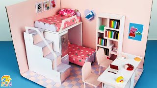 DIY Miniature Cardboard House #2 | How To Make Pink Bedroom For Twins From Carton Cover