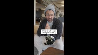 Don't make this mistake as a young Hockey player. Wear a full cage!