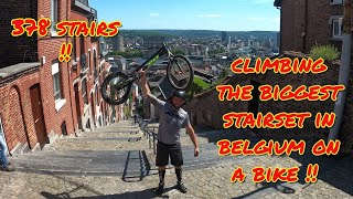 CLIMBING THE BIGGEST STAIRS IN BELGIUM WITH A BIKE !  ( 387)stairs