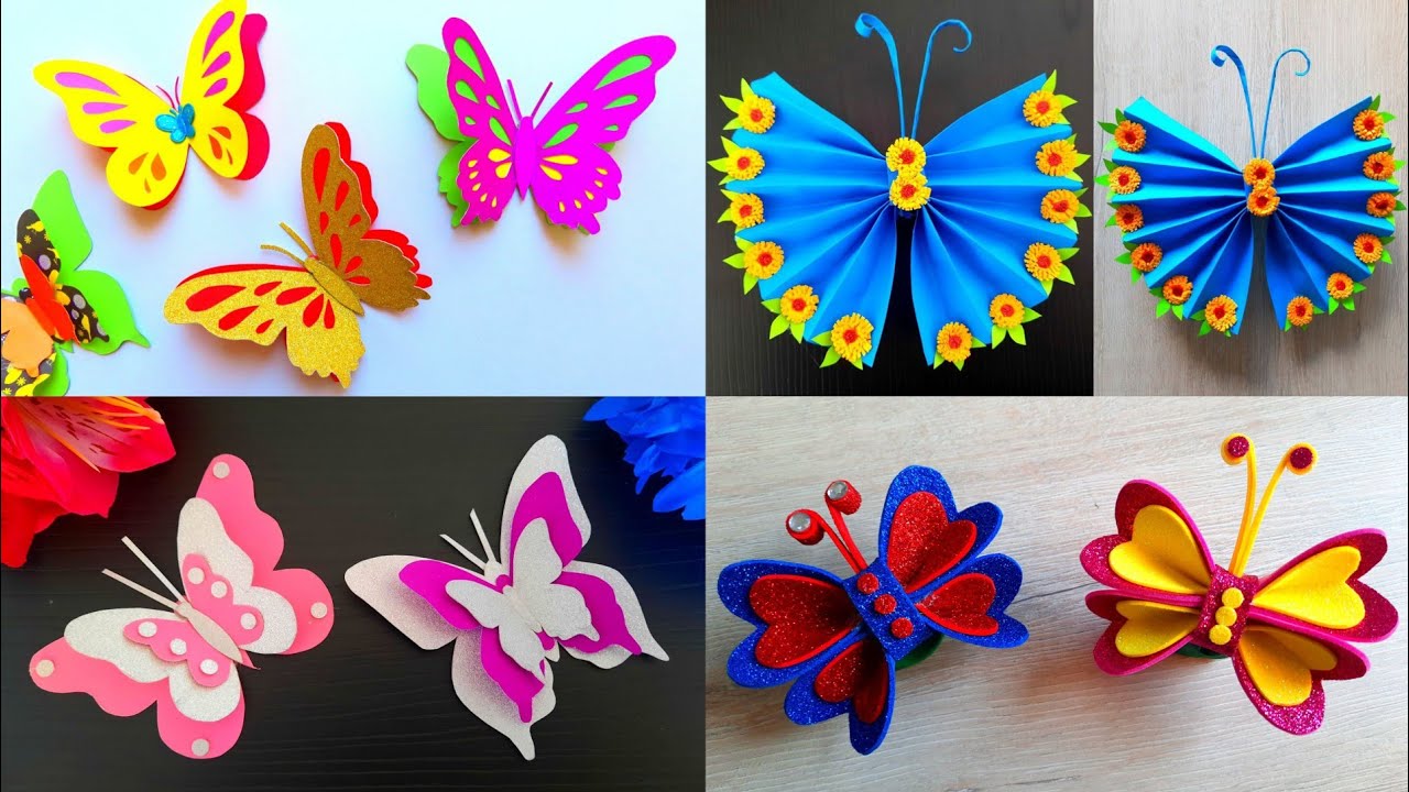 5 Types of paper butterfly making - DIY easy paper butterfly decoration  ideas 