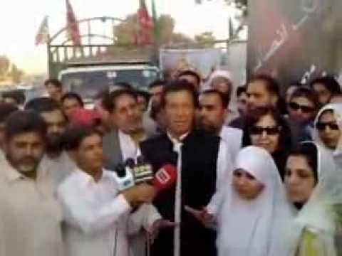 Imran Khan speaking to media at Rawat.
