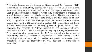 The Impact of Research and Development R&D Expenditure on Productivity Growth A Panel Data Evidence