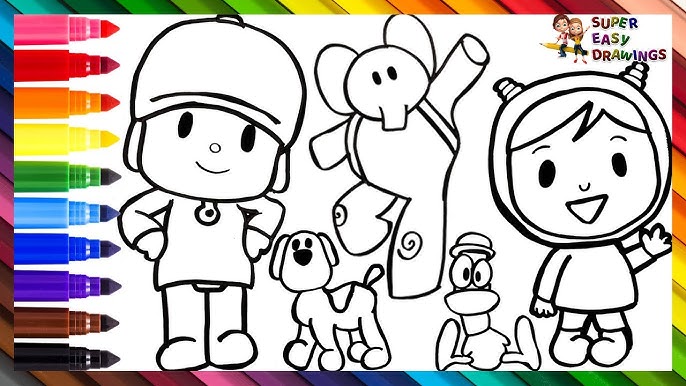 Desenhar E colorir Pocoyo E Seus Amigos 👶👧🏼🐶🐘🦆 Desenhos Para Crianças  