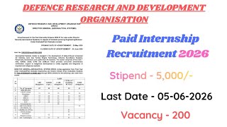 DRDO- DG Paid Internship Recruitment 2026 | Eligibility Details | Anish Chauhan Job Notifications