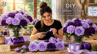 🤯Luxury Satin Ribbon Roses Tutorial 🪻| DIY Flower Craft💜