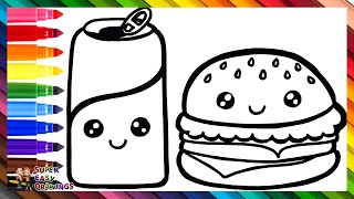 Draw and Color a Can of Coke and a Hamburger 🍔🥤🌈 Drawings for Kids