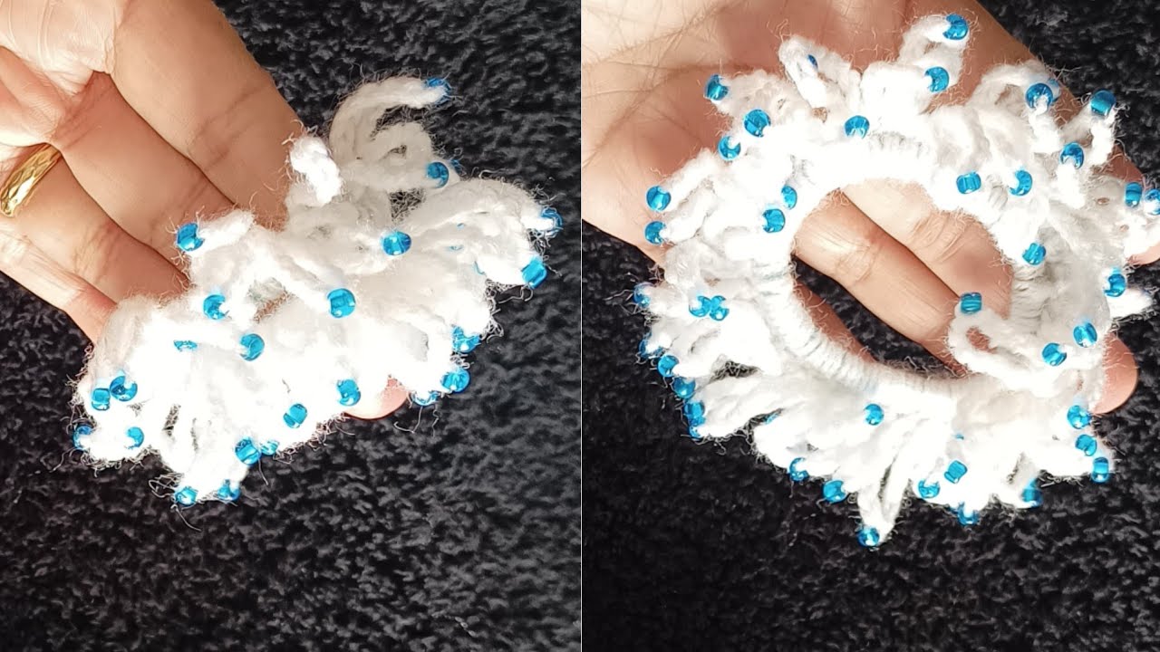Beads scrunchies/ मोतिओ वाली क्रोशिया हेयर बैंड/ 