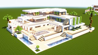 Building a large modern villa with a pool in Minecraft tutorial [House 330] - Part 2
