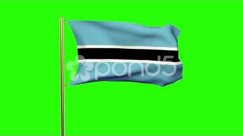 Botswana Flag Waving In The Wind. Green Screen, Alpha Matte. Loopable Animation