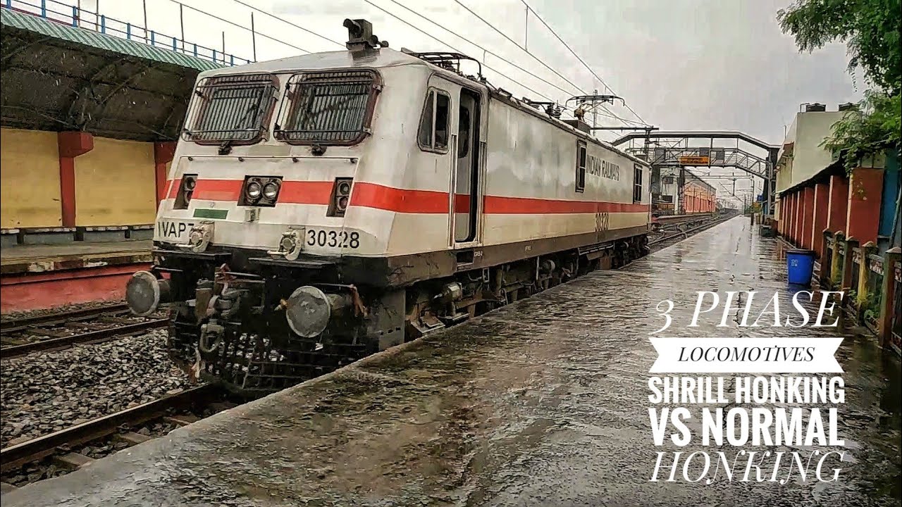 3PHASE LOCOMOTIVE SHRILL HONKING VS NORMAL HONKING || WAP-7 || INDIAN RAILWAYS