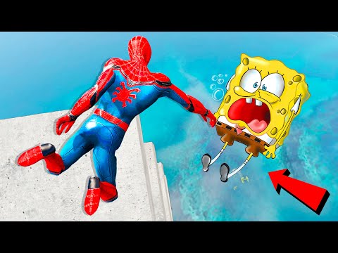 GTA 5 Water Ragdolls Spiderman vs SpongeBob Jumps/Fails #113 (Euphoria physics Funny Moments)