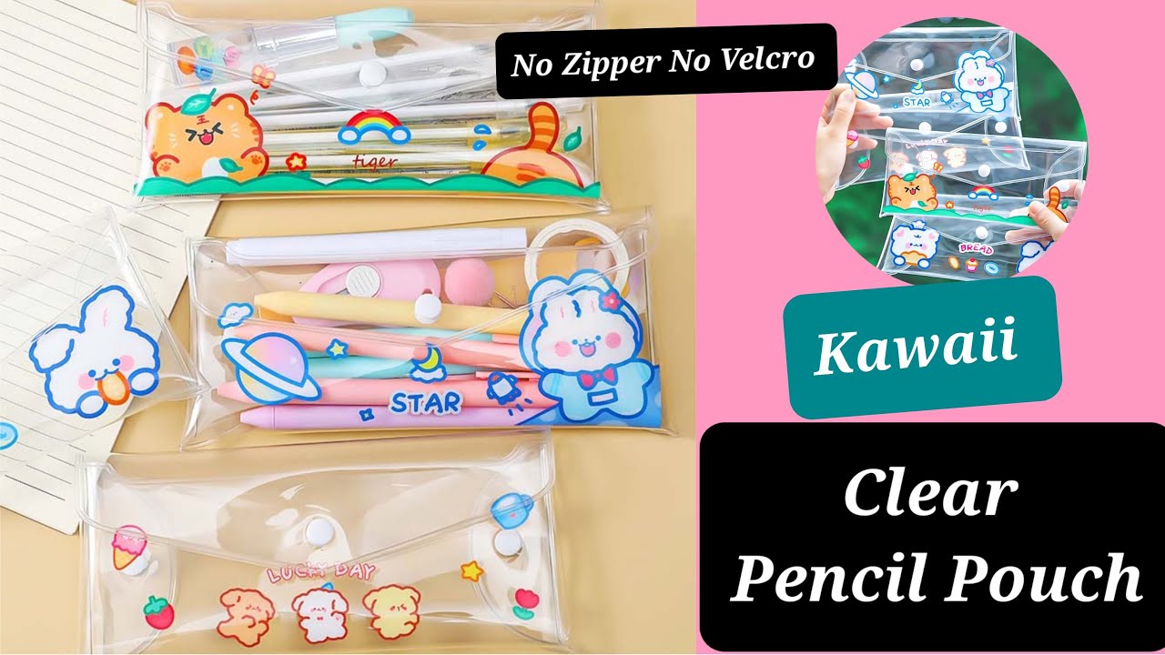 DIY Clear Pencil Pouch Without Zipper / How to make Transparent Pencil  Case/Kawaii School Supplies 