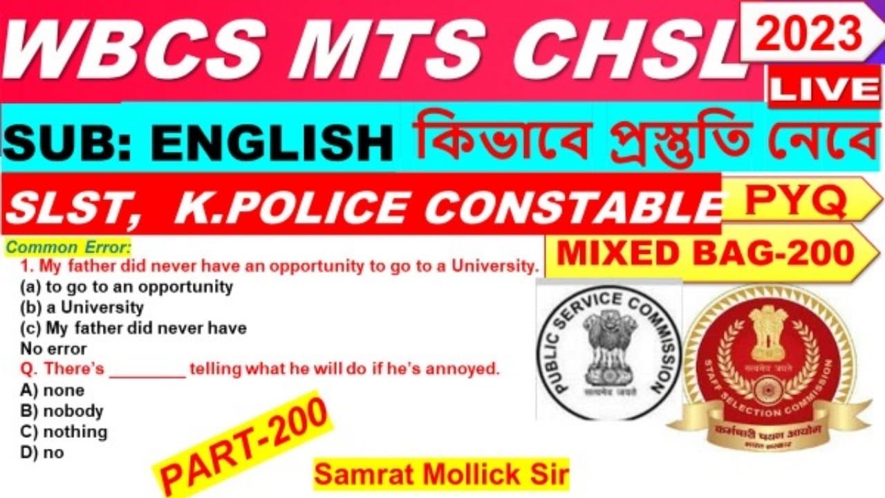 WBCS MTS CHSL CGL SLST PRELIMINARY ENGLISH FOR  WBPSC ,WBP, AUDIT& ACCOUNT OFFICERS  MIXED BAG-205