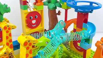 Satisfying Building Blocks Marble Run Race ASMR - Dinosaur Coaster Course